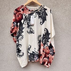 CHICO'S Kimono Sleeve Cardigan Women’s Medium Floral Asian Inspired Sweater